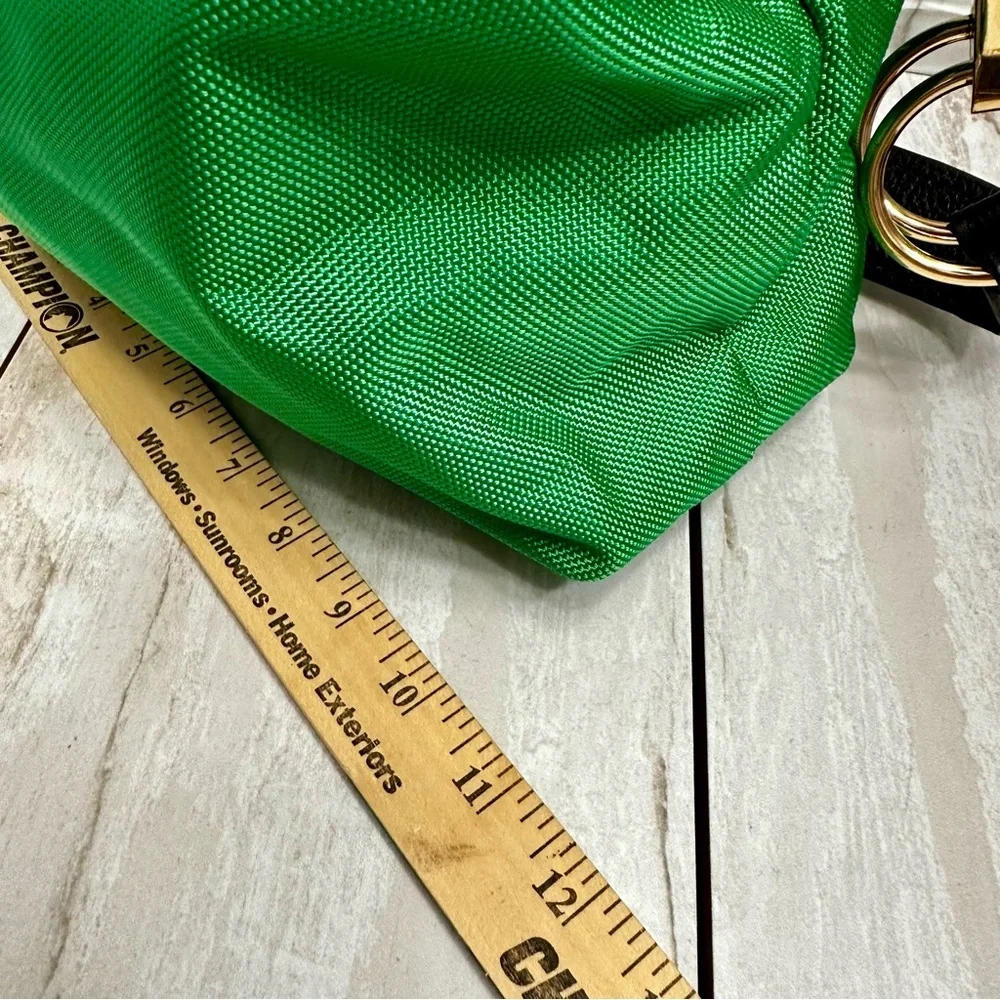 Vibrant Green Nylon Hobo Shoulder Bag Black Strap Gold Hardware Tote Bold Bright